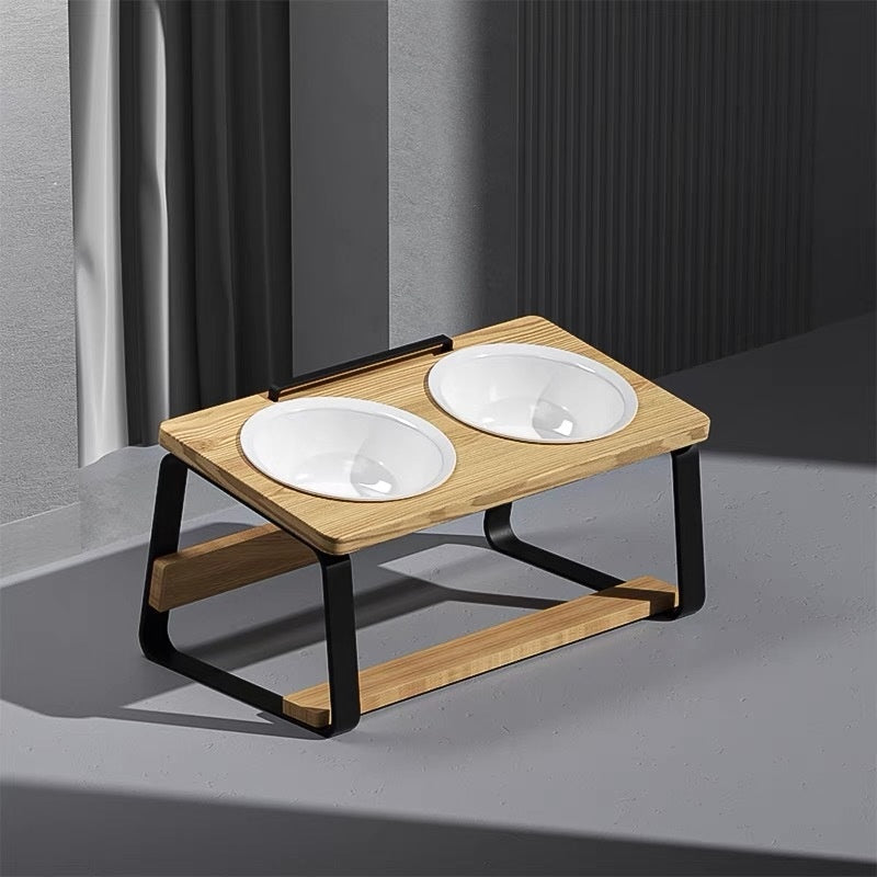 Elevated Ceramic Double Pet Feeding And Water Bowl Stand